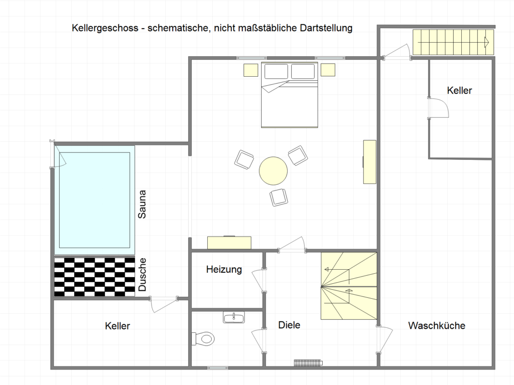schematische, nicht maßstäbliche Darstellung vom Kellergeschoß des Einfamilienhauses in Iserlohn