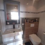 Duschbad mit Waschtisch, WC, Dusche und Toilettenschrank
