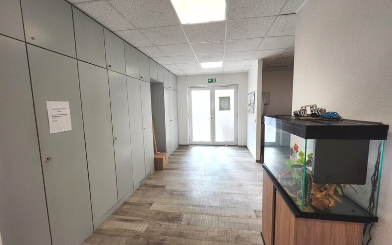 Flur mit Blickrichtung Eingang und einem Aquarium