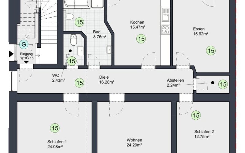Grundrisszeichnung mit Quadratmeterangabe der Wohnung in Iserlohn