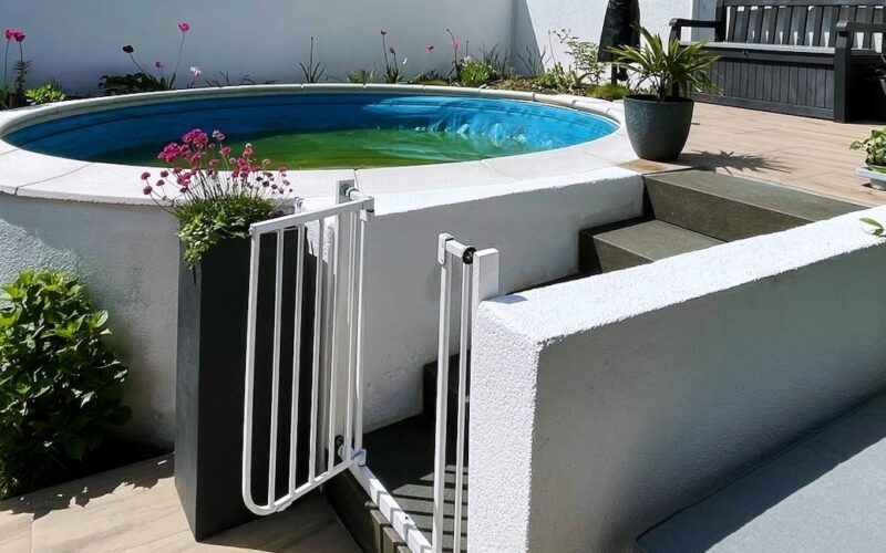 Poolanlage mit Filterstation und Kindersicherung im Garten des Einfamilienhauses in Iserlohn-Drüpplingsen